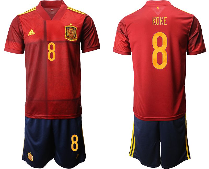 Men 2020-2021 European Cup Spain home red #8 Adidas Soccer Jersey->customized soccer jersey->Custom Jersey